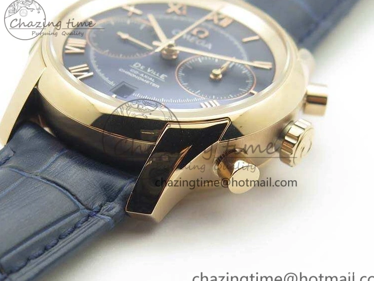 1230 QuickDry De Ville Chronograph RG OMF 1:1 Best Edition Blue Dial On Blue Leather Strap A 8107